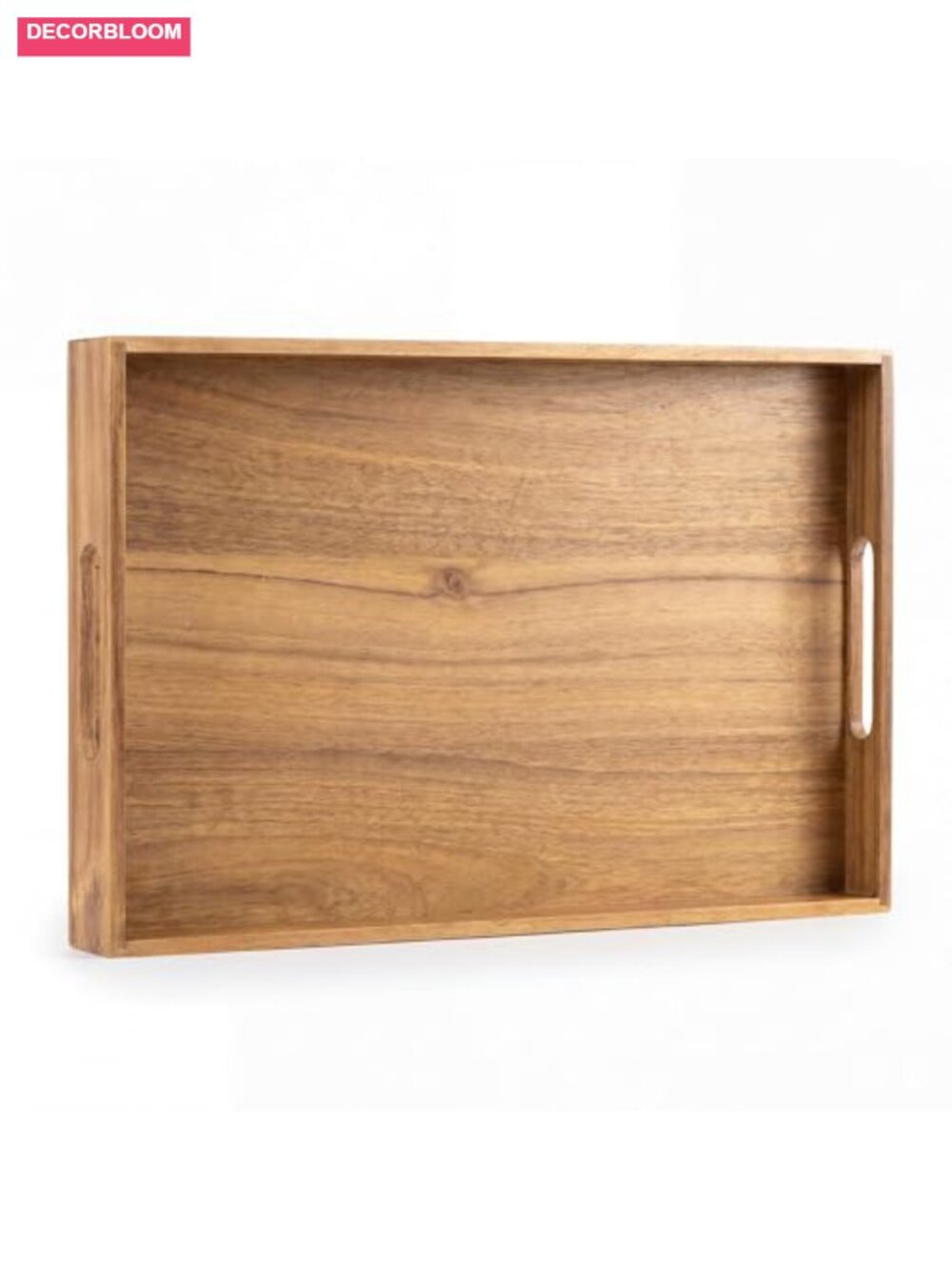 Acacia Wood Rectangular Serving Tray Cutout Handles 17 Inch